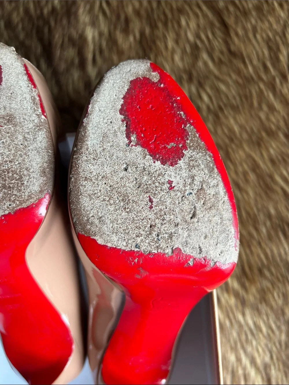 Christian Louboutin Nude Patent Peep-Toe Pumps with Signature Red Sole